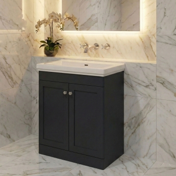 Nuie Classique Floor Standing 2-Door Vanity Unit with Classic Basin 800mm Wide Satin Anthracite - 0 Tap Hole