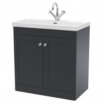 Nuie Classique Floor Standing 2-Door Vanity Unit with 1TH Contemporary Basin 800mm Wide - Satin Anthracite | Product Image