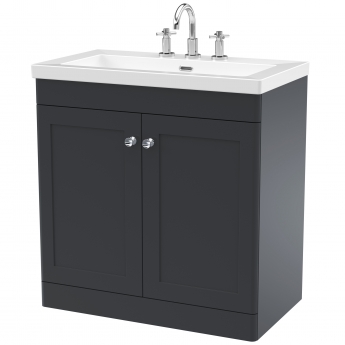 Nuie Classique Floor Standing 2-Door Vanity Unit with 3TH Contemporary Basin 800mm Wide - Satin Anthracite | Product Image