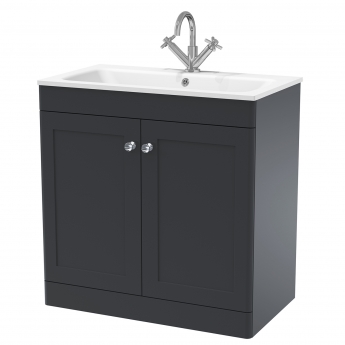 Nuie Classique Floor Standing 2-Door Vanity Unit with 1TH Stone Basin 800mm Wide - Soft Black | Product Image
