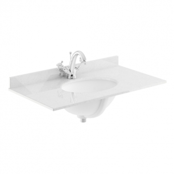 Nuie Classique Floor Standing 2-Door Vanity Unit with 1TH White Round Marble Top Basin 800mm Wide - Satin White