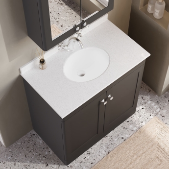 Nuie Classique Floor Standing 2-Door Vanity Unit with 1TH White Round Marble Top Basin 800mm Wide - Satin Anthracite | Product Image