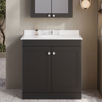 Nuie Classique Floor Standing 2-Door Vanity Unit with 3TH White Round Marble Top Basin 800mm Wide - Satin Anthracite | Product Image