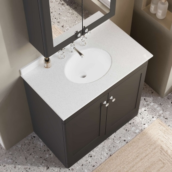 Nuie Classique Floor Standing 2-Door Vanity Unit with 3TH White Round Marble Top Basin 800mm Wide - Satin Anthracite | Product Image