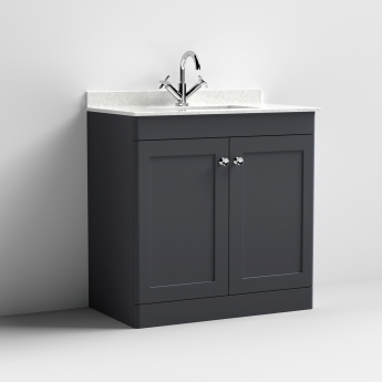 Nuie Classique Floor Standing 2-Door Vanity Unit with 1TH White Square Marble Top Basin 800mm Wide - Satin Anthracite