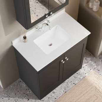 Nuie Classique Floor Standing 2-Door Vanity Unit with 1TH White Square Marble Top Basin 800mm Wide - Satin Anthracite | Product Image