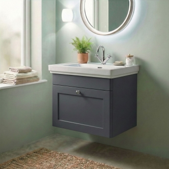 Nuie Classique Wall Hung 1-Drawer Vanity Unit with Basin 500mm Wide Satin Anthracite - 1 Tap Hole