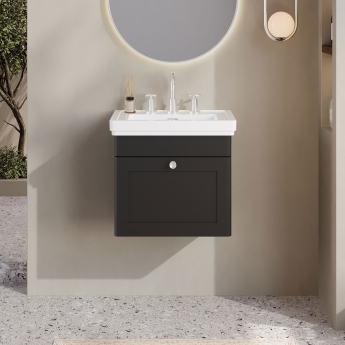 Nuie Classique Wall Hung 1-Drawer Vanity Unit with Basin 500mm Wide Satin Anthracite - 3 Tap Hole | Product Image