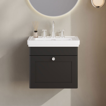 Nuie Classique Wall Hung 1-Drawer Vanity Unit with Basin 500mm Wide Satin Anthracite - 3 Tap Hole | Product Image