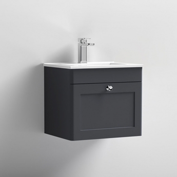 Nuie Classique Wall Hung 1-Drawer Vanity Unit with Basin-2 500mm Wide - Satin Anthracite