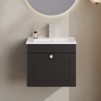 Nuie Classique Wall Hung 1-Drawer Vanity Unit with Basin-2 500mm Wide - Satin Anthracite
