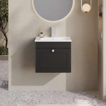 Nuie Classique Wall Hung 1-Drawer Vanity Unit with Basin-2 500mm Wide - Satin Anthracite | Product Image