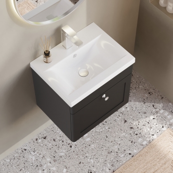 Nuie Classique Wall Hung 1-Drawer Vanity Unit with Basin-1 500mm Wide - Satin Anthracite
