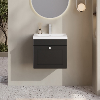 Nuie Classique Wall Hung 1-Drawer Vanity Unit with Basin-1 500mm Wide - Satin Anthracite
