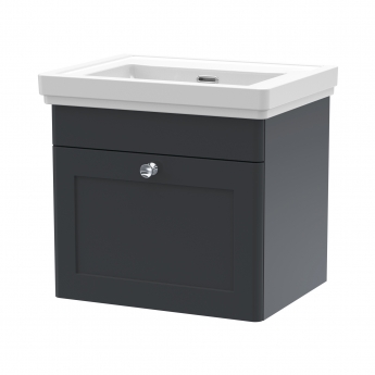 Nuie Classique Wall Hung 1-Drawer Vanity Unit with Basin 500mm Wide Satin Anthracite - 0 Tap Hole