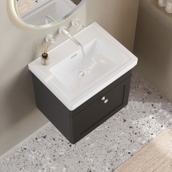 Nuie Classique Wall Hung 1-Drawer Vanity Unit with Basin 500mm Wide Satin Anthracite - 0 Tap Hole | Product Image