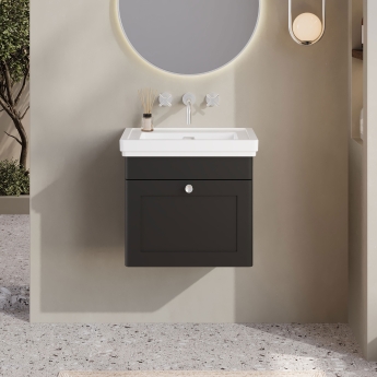 Nuie Classique Wall Hung 1-Drawer Vanity Unit with Basin 500mm Wide Satin Anthracite - 0 Tap Hole | Product Image