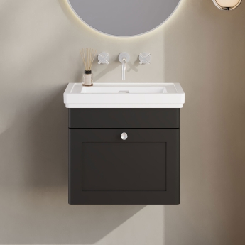 Classique 500mm 1-Drawer Wall Hung Vanity Unit with Premium Fireclay Basin | Product Image