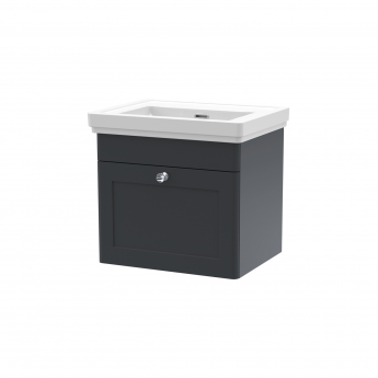 Nuie Classique Wall Hung 1-Drawer Vanity Unit with Basin 500mm Wide Satin Anthracite - 0 Tap Hole
