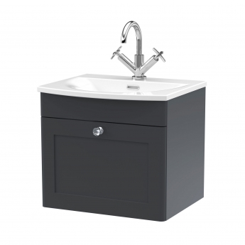 Nuie Classique Wall Hung 1-Drawer Vanity Unit with Curved Basin 500mm Wide - Satin Anthracite | Product Image