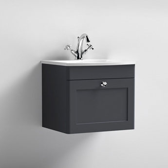 Nuie Classique Wall Hung 1-Drawer Vanity Unit with Curved Basin 500mm Wide - Satin Anthracite | Product Image