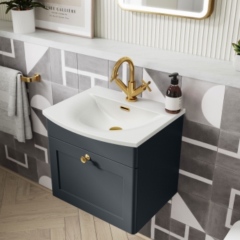 Nuie Classique Wall Hung 1-Drawer Vanity Unit with Curved Basin 500mm Wide - Satin Anthracite | Product Image
