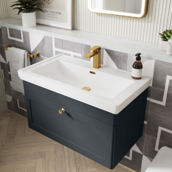 Nuie Classique Wall Hung 1-Drawer Vanity Unit with Basin 600mm Wide Satin Anthracite - 1 Tap Hole | Product Image