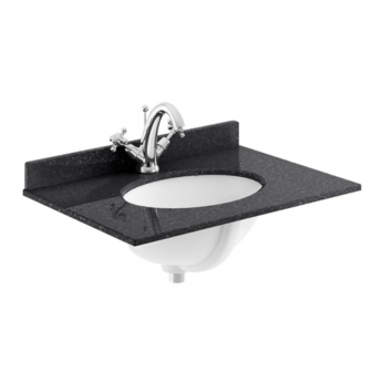 Nuie Classique Wall Hung 1-Drawer Vanity Unit with 1TH Black Marble Top Basin 600mm Wide - Satin Grey