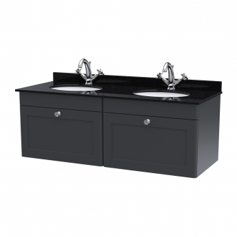 Nuie Classique Wall Hung 2-Drawer Vanity Unit with 1TH Black Marble Top Basin 1200mm Wide - Satin Anthracite