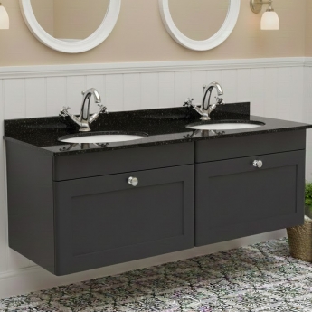 Nuie Classique Wall Hung 2-Drawer Vanity Unit with 1TH Black Marble Top Basin 1200mm Wide - Satin Anthracite