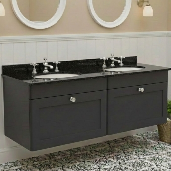 Nuie Classique Wall Hung 2-Drawer Vanity Unit with 3TH Black Marble Top Basin 1200mm Wide - Satin Anthracite