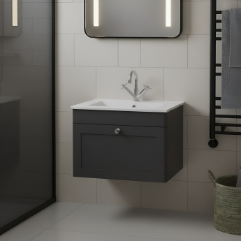 Classique 600mm 1-Drawer Wall Hung Vanity Unit with Ceramic Basin