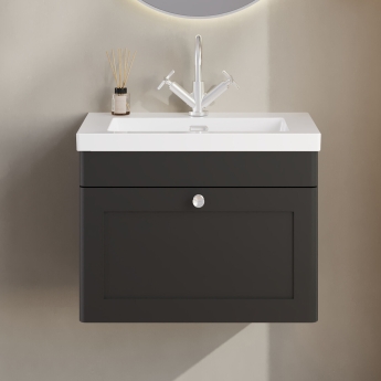 Classique 600mm 1-Drawer Wall Hung Vanity Unit with Ceramic Basin | Product Image