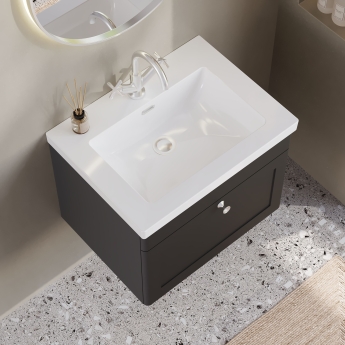 Nuie Classique Wall Hung 1-Drawer Vanity Unit with 1TH Minimalist Basin 600mm Wide - Satin Anthracite | Product Image