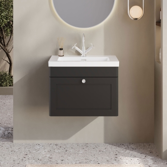 Classique 600mm 1-Drawer Wall Hung Vanity Unit with Ceramic Basin | Product Image