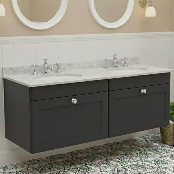 Nuie Classique Wall Hung 2-Drawer Vanity Unit with 3TH Grey Marble Top Basin 1200mm Wide - Satin Anthracite