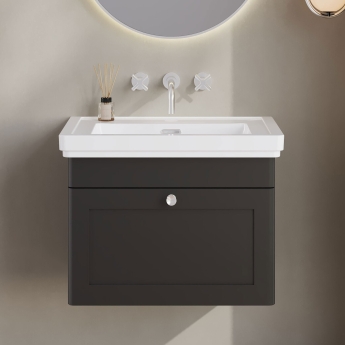 Classique 600mm 1-Drawer Wall Hung Vanity Unit with Fireclay Basin | Product Image