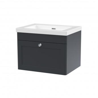 Nuie Classique Wall Hung 1-Drawer Vanity Unit with 0TH Contemporary Basin 600mm Wide - Satin Anthracite | Product Image