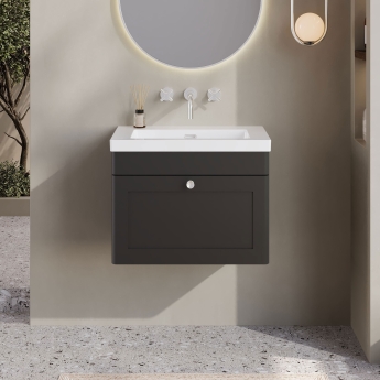 Nuie Classique Wall Hung 1-Drawer Vanity Unit with 0TH Contemporary Basin 600mm Wide - Satin Anthracite | Product Image