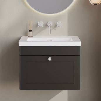 Nuie Classique Wall Hung 1-Drawer Vanity Unit with 0TH Contemporary Basin 600mm Wide - Satin Anthracite | Product Image