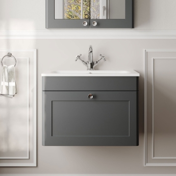 Classique 600mm 1-Drawer Wall Hung Vanity Unit with Stone Basin | Product Image
