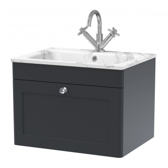 Classique 600mm 1-Drawer Wall Hung Vanity Unit with Stone Basin