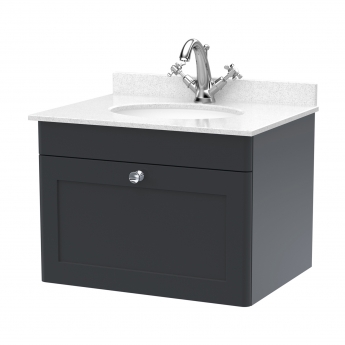 Classique 600mm 1-Drawer Wall Hung Vanity Unit with Marble Top Basin