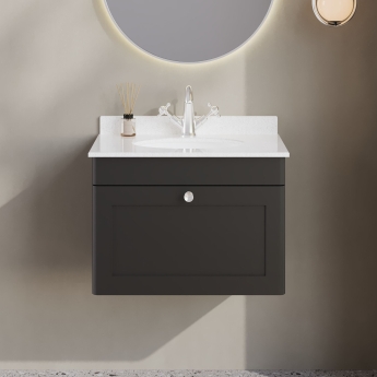 Classique 600mm 1-Drawer Wall Hung Vanity Unit with Marble Top Basin | Product Image