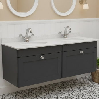 Classique 1200mm 2-Drawer Wall Hung Vanity Unit with Twin Marble Top Basin