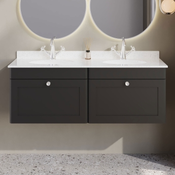 Classique 1200mm 2-Drawer Wall Hung Vanity Unit with Twin Marble Top Basin | Product Image