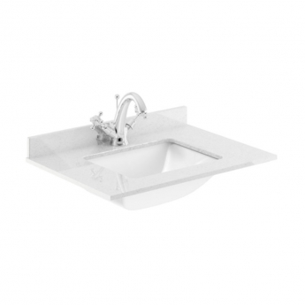 Nuie Classique Wall Hung 1-Drawer Vanity Unit with 1TH White Square Marble Top Basin 600mm Wide - Satin Grey