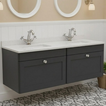 Nuie Classique Wall Hung 2-Drawer Vanity Unit with 1TH White Square Marble Top Basin 1200mm Wide - Satin Anthracite
