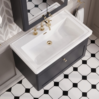 Nuie Classique Wall Hung 1-Drawer Vanity Unit with Basin 800mm Wide Satin Anthracite - 3 Tap Hole | Product Image