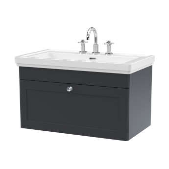 Nuie Classique Wall Hung 1-Drawer Vanity Unit with Basin 800mm Wide Satin Anthracite - 3 Tap Hole